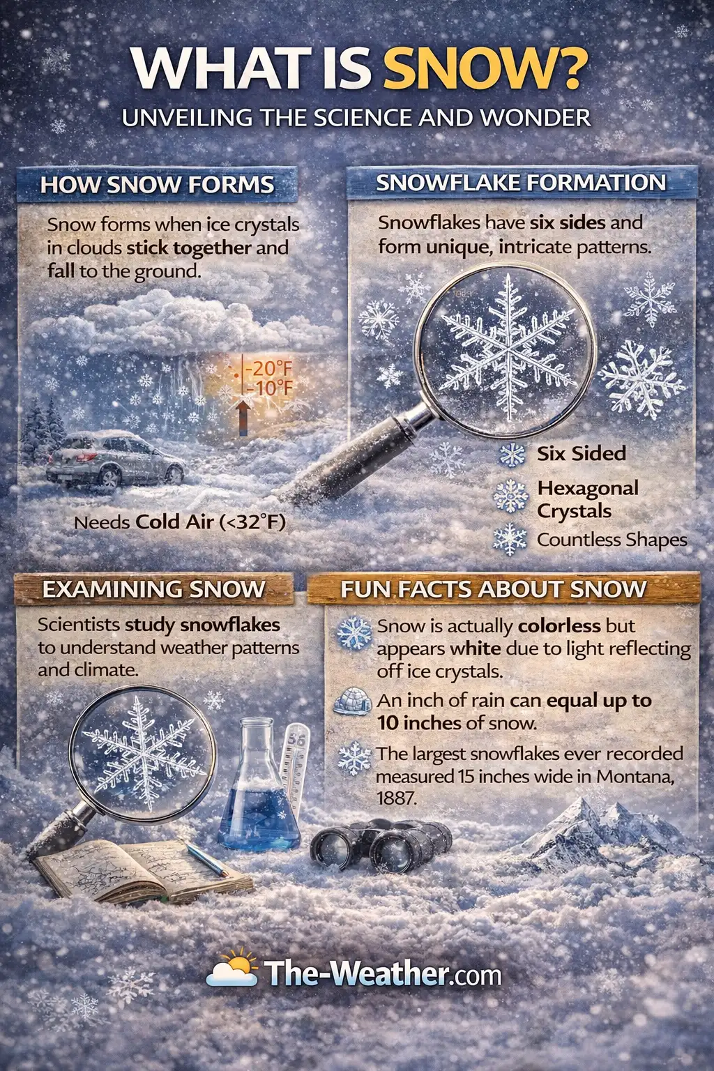 Infographic detailing the formation and types of snow