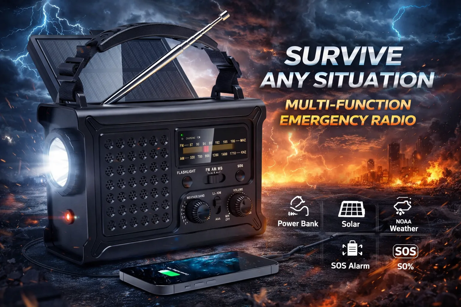 Emergency Portable Radio with Solar Panel