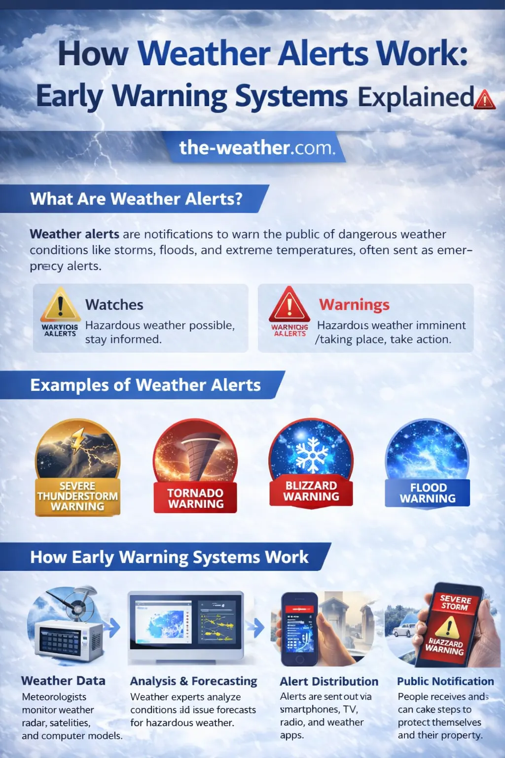 Infographic explaining the flow of Winter Storm Watch to Warning