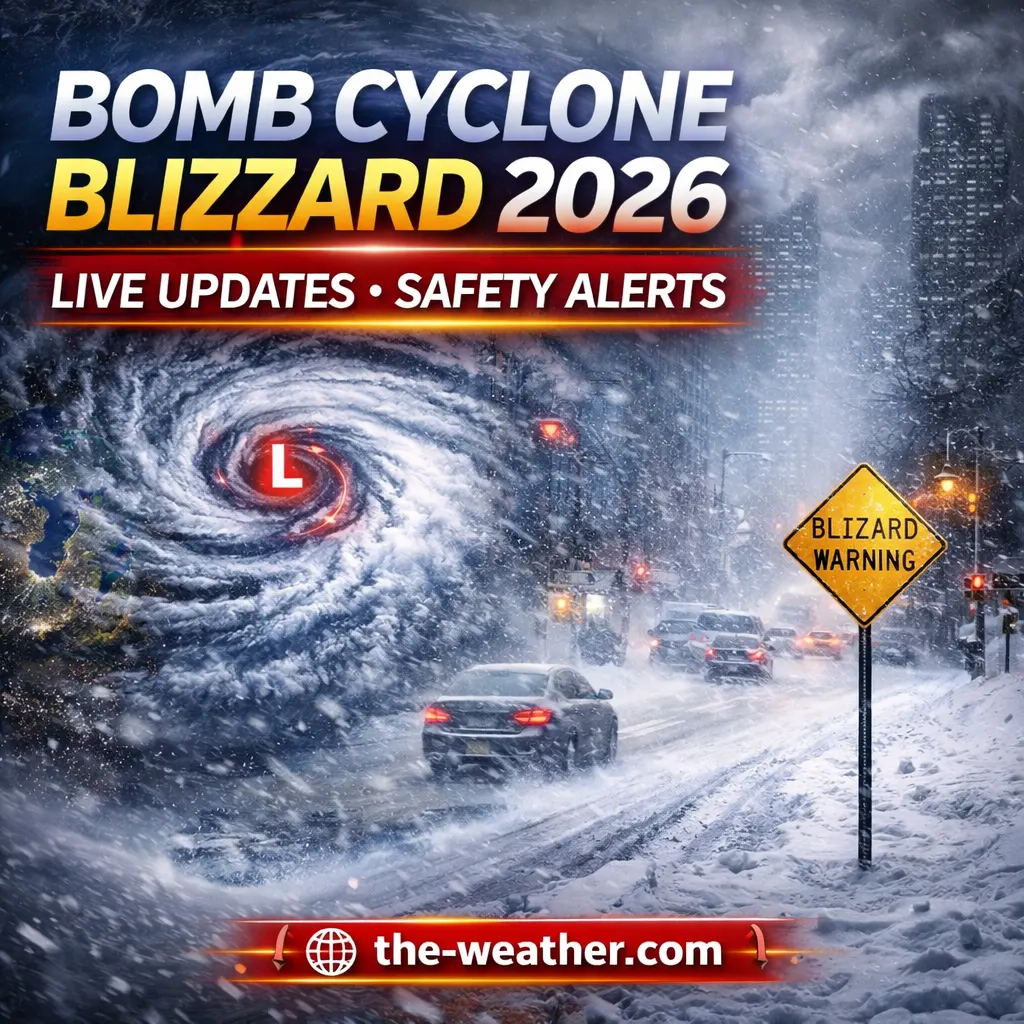 Vehicles stranded on a snow-covered highway during the intense Northeast bomb cyclone