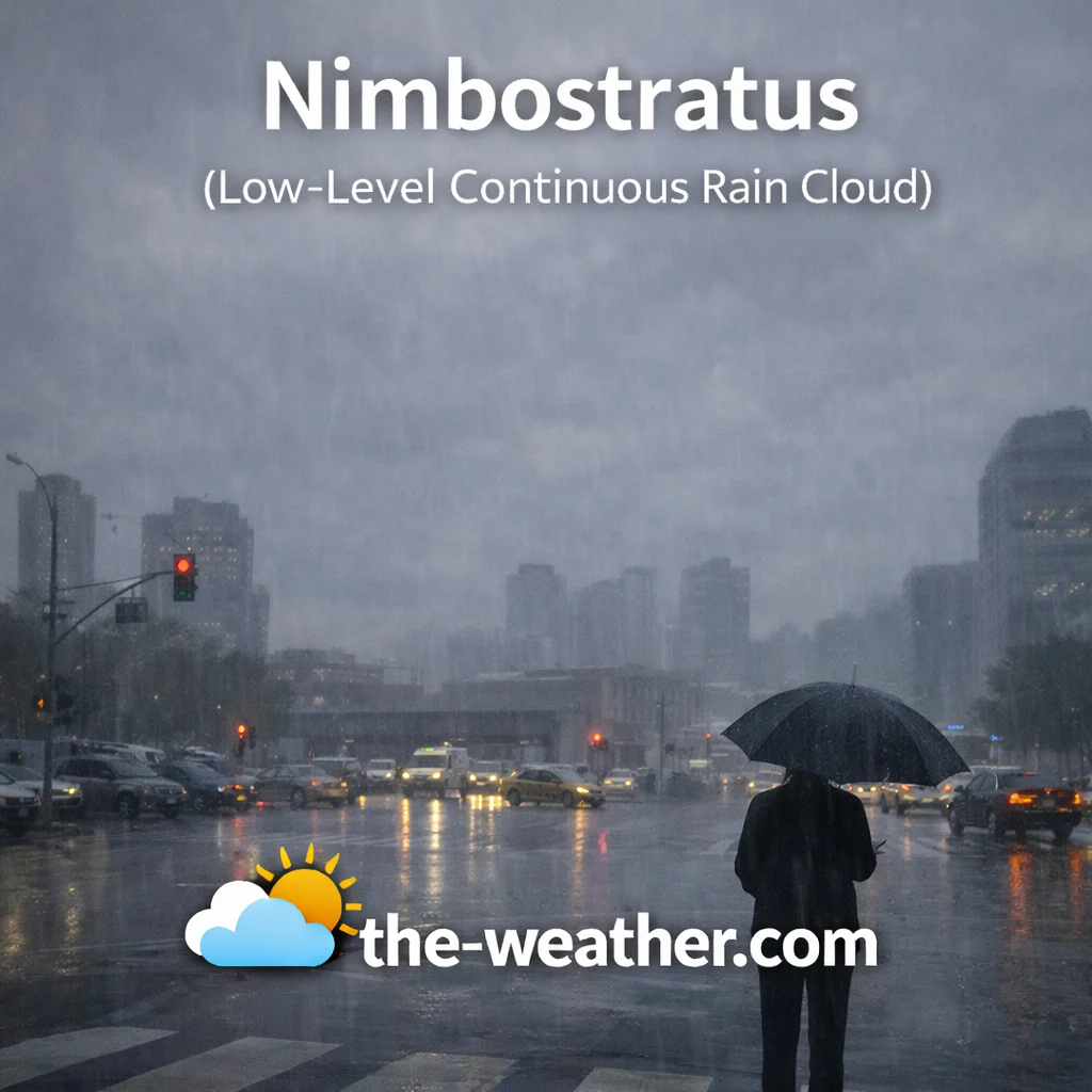 Nimbostratus cloud thick dark rain-bearing layer covering sky