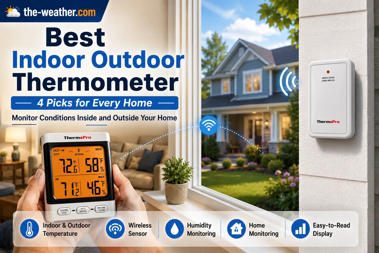 Best indoor outdoor thermometer showing wireless console display and outdoor sensor monitoring temperature and humidity