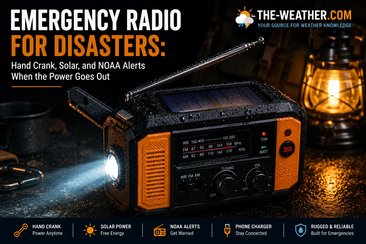 Hand crank emergency radio with solar panel for disaster preparedness