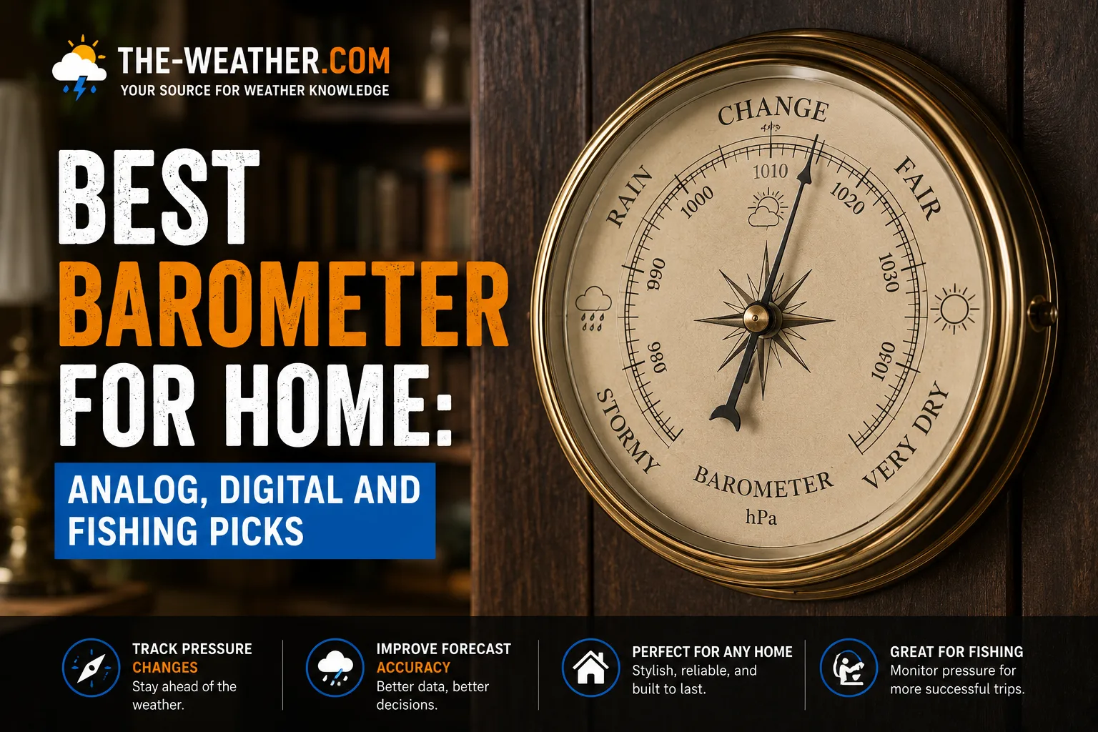 Best barometer for home — traditional aneroid barometer with brass bezel mounted on wall showing pressure reading