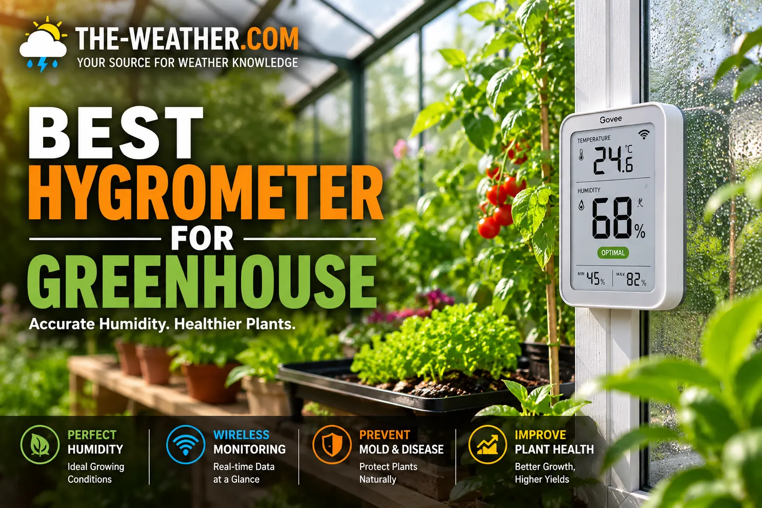 Best hygrometer for greenhouse mounted on wall showing humidity reading