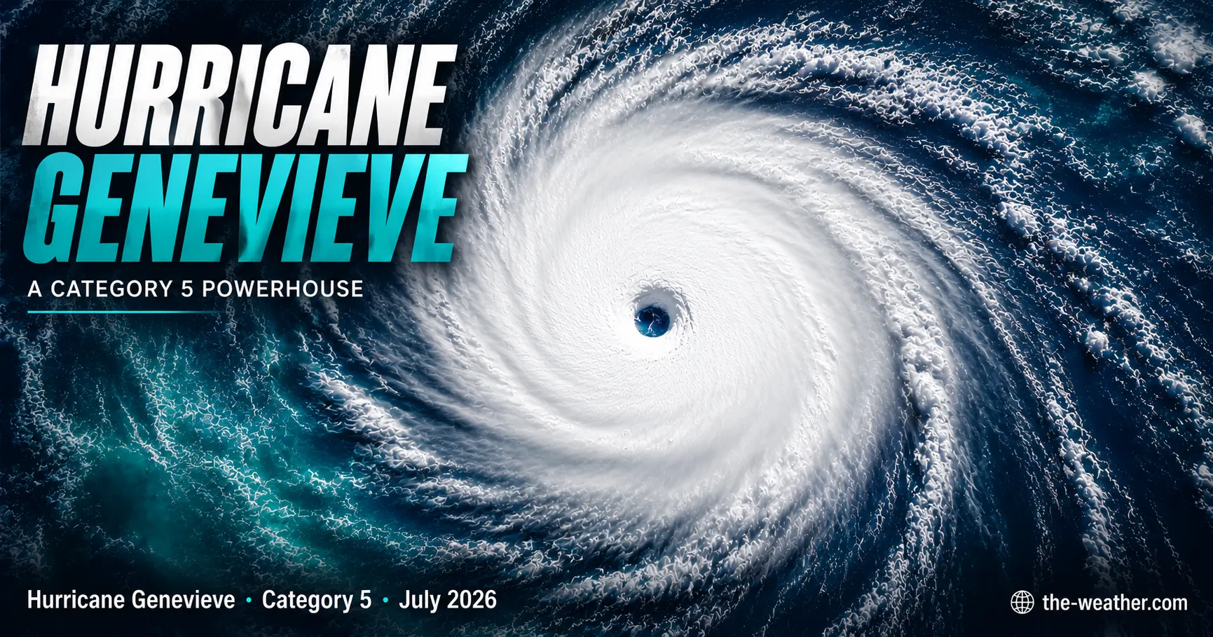 Satellite view of Hurricane Genevieve as a Category 5 storm over the Eastern Pacific with a tight symmetrical eye