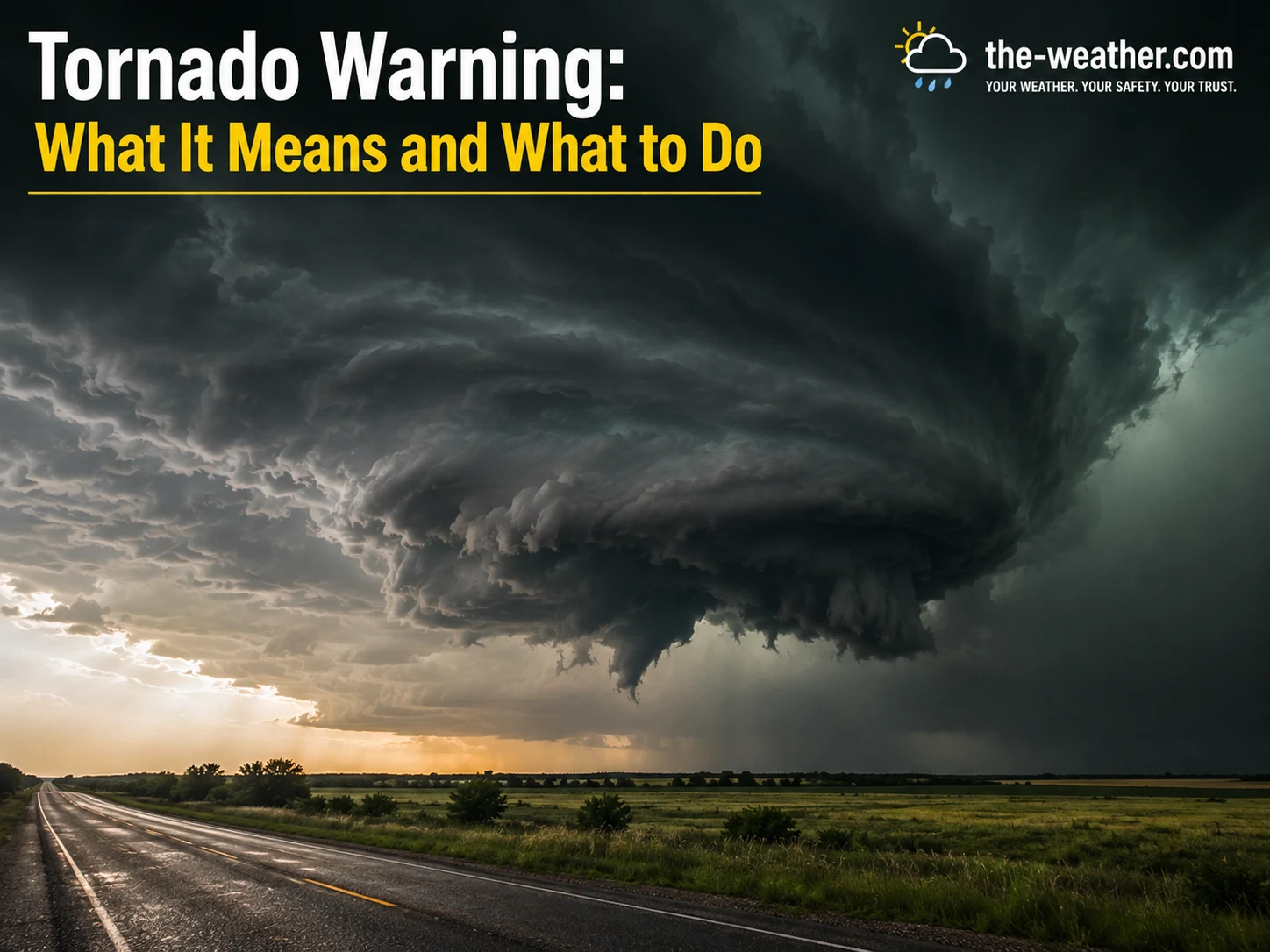 Dark rotating supercell thunderstorm with tornado warning in effect