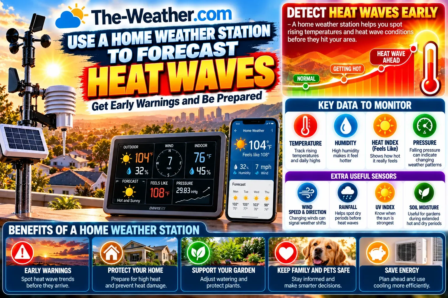 Infographic: how a home weather station helps you track a Southern California heat wave, with key data to monitor